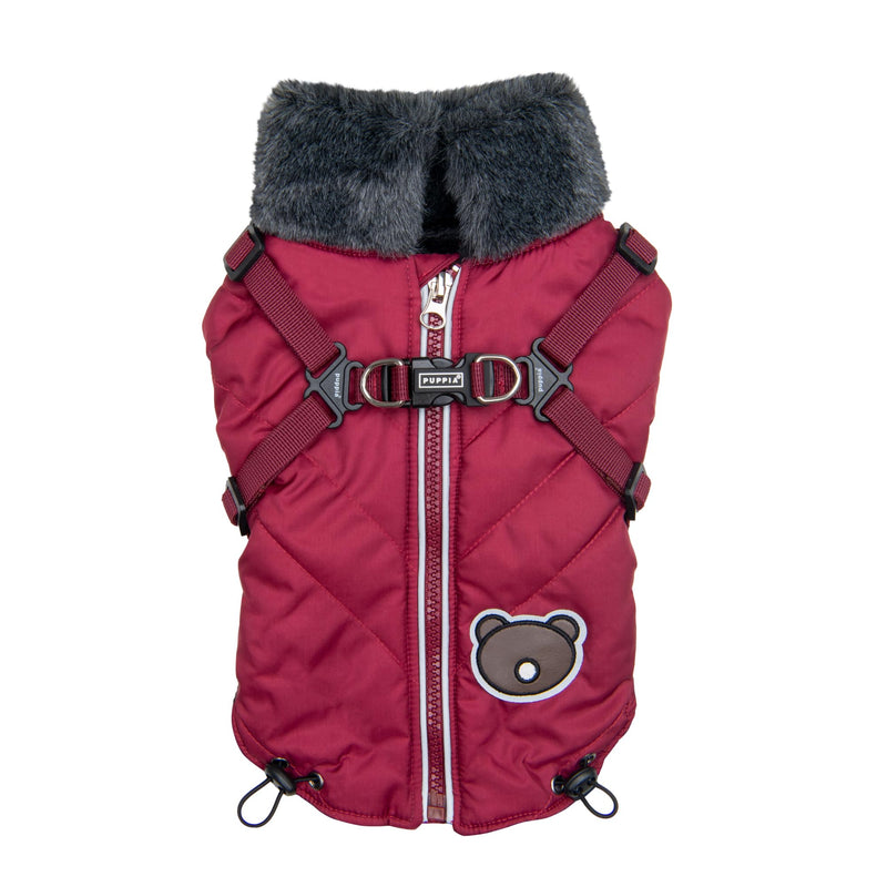 Puppia Isolde Mock Neck Full Zip up Warm Winter Jumper Vest with Integrated Harness for Small and Medium Dogs, Wine, X-Large - PawsPlanet Australia
