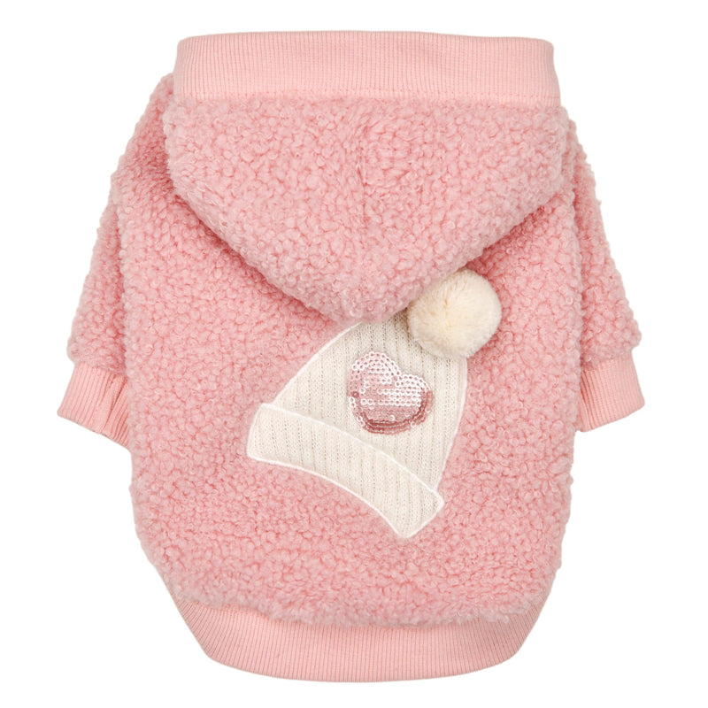 Pinkaholic New York Ginevra Cute Winter Hooded Shirts Flat Vertical Ribs Pattern for Small and Medium Dogs, Indian Pink, Medium - PawsPlanet Australia