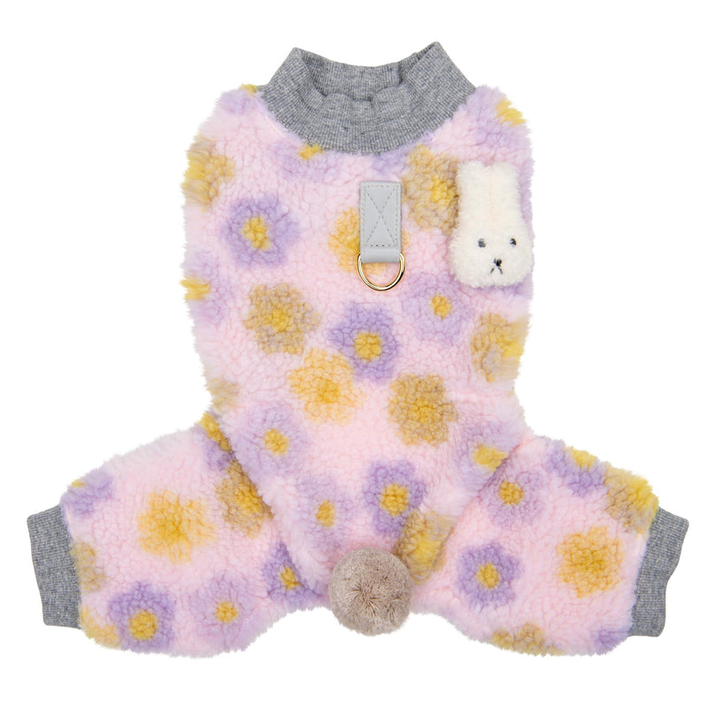 Pinkaholic New York Gigi Cute Winter Mock Neck Jumpsuit with Integrated Harness Flower Pattern for Small and Medium Dogs, Indian Pink, Small - PawsPlanet Australia