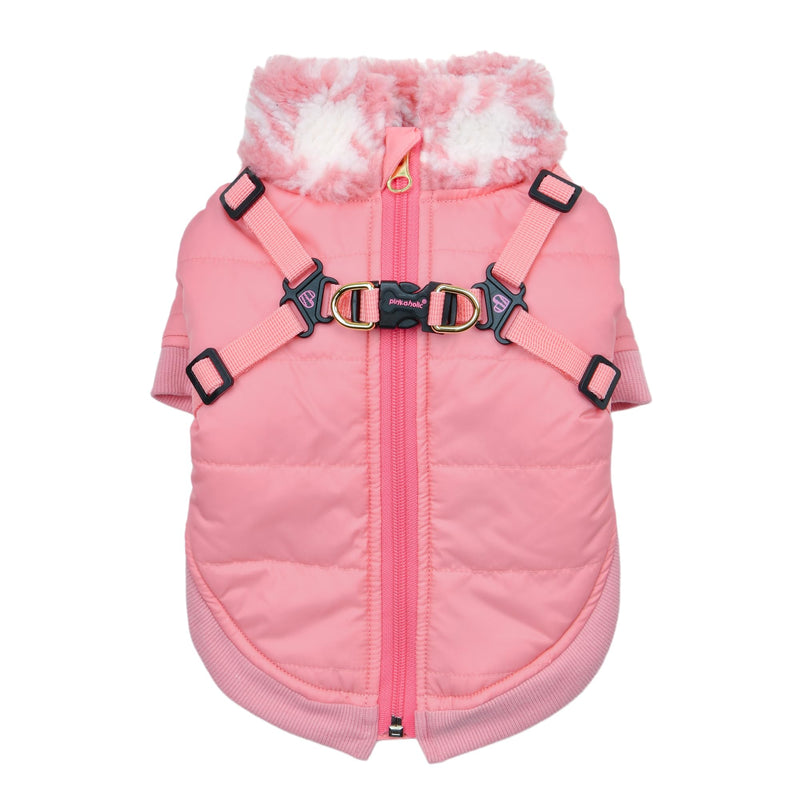 Pinkaholic New York Xenia Mock Neck Full Zip up Warm Winter Jumper Vest with Integrated Harness for Small and Medium Dogs, Indian Pink, Large - PawsPlanet Australia