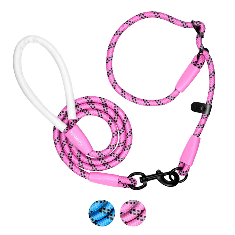 Detachable 2/5" Slip Lead, 4FT 6FT 8FT with Comfortable Silicone Handle Strong Rope Leash for Large Medium Small Dogs No Pull Highly Reflective Pet Training Leash (Pink-Black, 4FT) Pink-Slip 4FT * 2/5Inches - PawsPlanet Australia