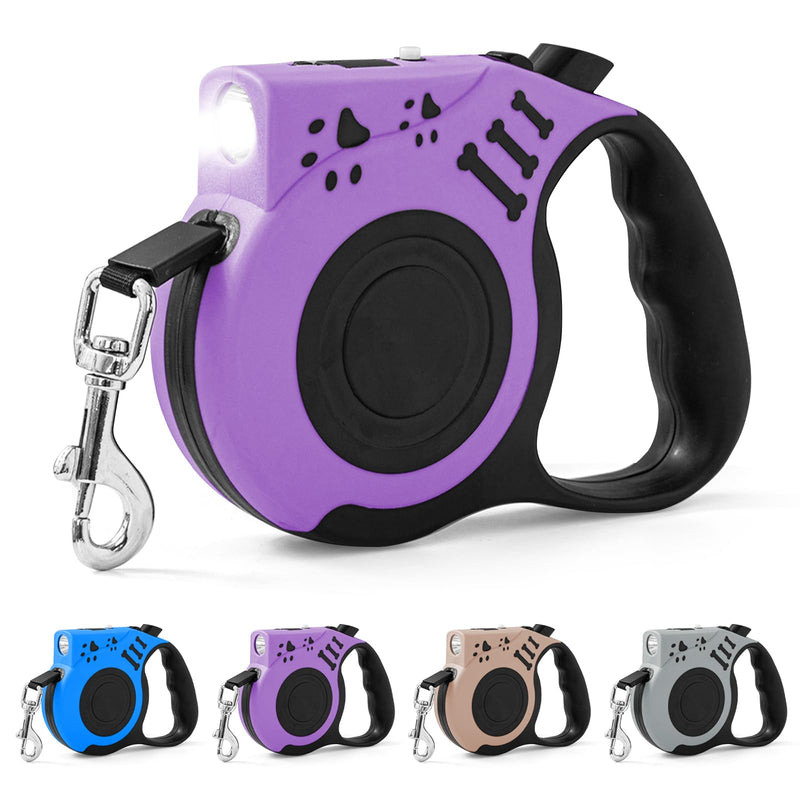 Retractable Dog Leash with USB Rechargeable Flashlight for Night Walks, 16FT Automatic Telescopic Tractor Dog Leash for Small and Medium Dogs, Purple - PawsPlanet Australia