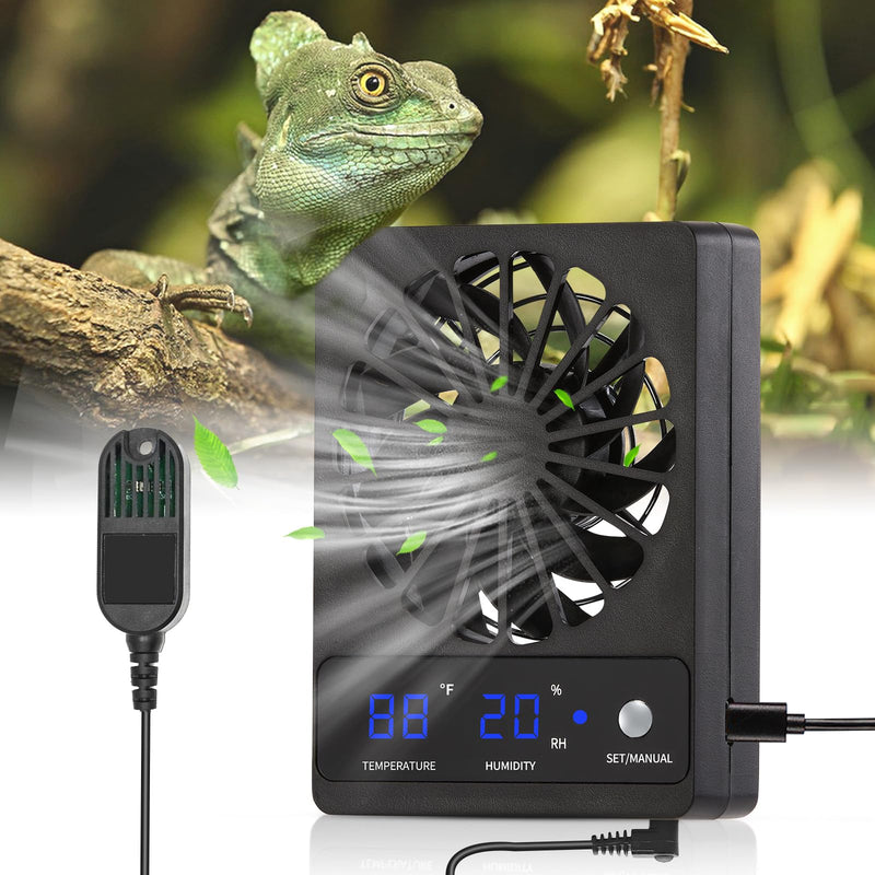Reptile Tank Fan with Thermometer & Hygrometer | LED Display, Auto Ventilation for Enclosures & Terrariums - PawsPlanet Australia