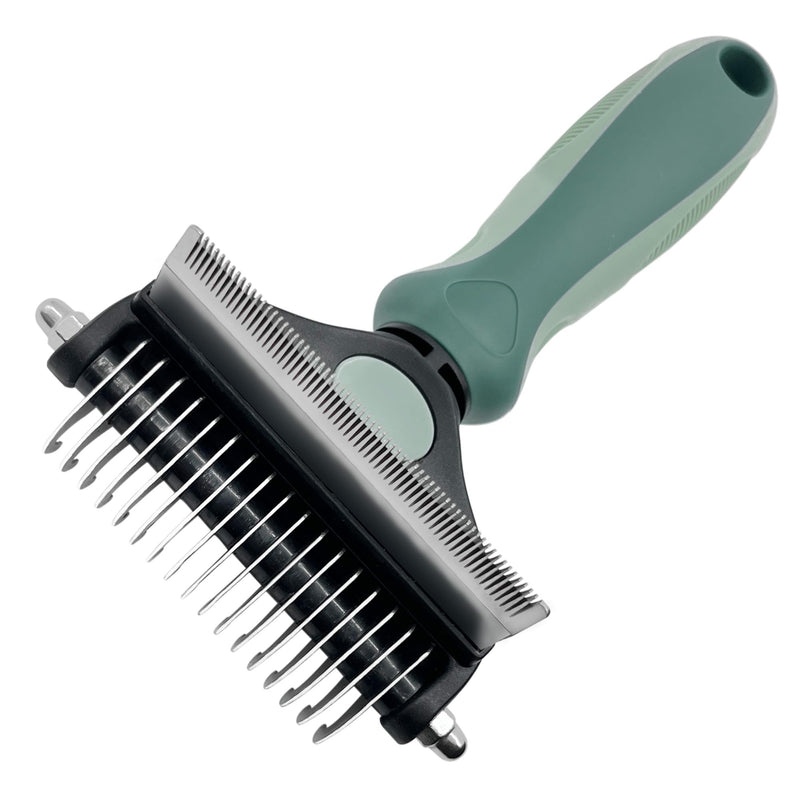 Pet Grooming 2 in 1 Rake Comb Dog Undercoat Dematting Deshedding Brush Hair Removal Tool for Pets Removing Mats and Tangles (Small) Small - PawsPlanet Australia