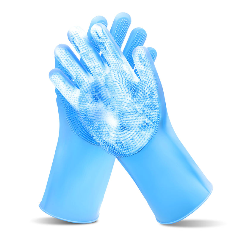 Pet Grooming Gloves—Heat Resistant Dog Washing Gloves with High-Density Teeth, Dog Bath Scrubber with Enhanced Five Finger Design, Silicone Gloves for Dogs and Cats Bathing, Massage (Blue) one size Blue - PawsPlanet Australia