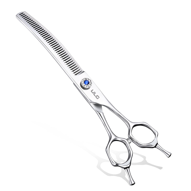 ULG Curved Thinning Dog Shears for Grooming, 7 Inch Professional Curved Thinning Dog Grooming Scissors for Blending and Thinning, 40-Tooth 15%-20% Rate 440C Stainless Steel Pet Hair Scissors 7.0 Inch (Thinning)