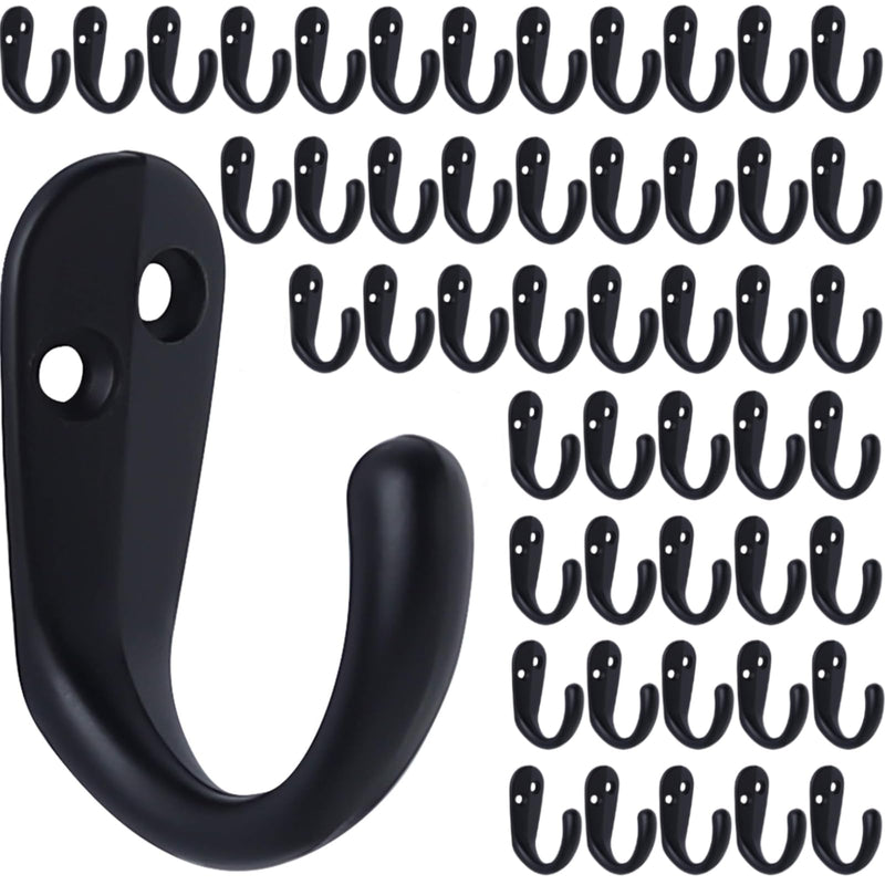 IBosins 50PCS Coat Hooks Wall Mounted Single Prong Robe Hook for Hanging Towel Hooks with 100 Screws for Cup, Mug, Bags, Hat, Cap, Scarf, Pet leashes 50 Pcs Black - PawsPlanet Australia