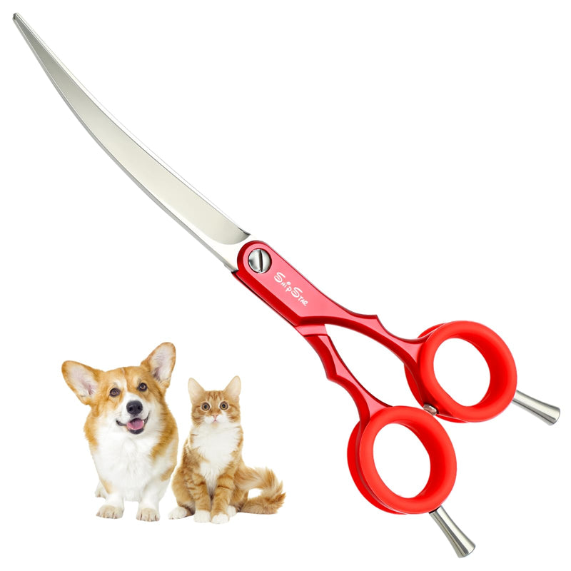 6.75in 30° Curved Dog Grooming Scissors Professional, Japanese VG10 Stainless Steel Sharp Scissors for Dog Grooming, Lightweight Ergonomic Trimming Shears for Face and Paws Cut, Cat Pet Groomer, Red 6.75 inch - PawsPlanet Australia