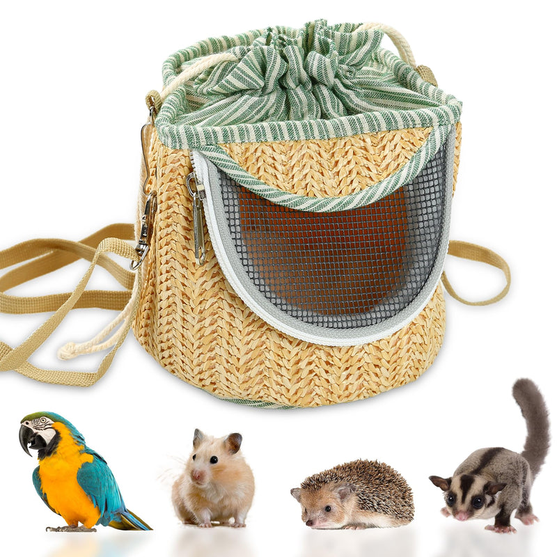 Bird Carrier Travel Cage Backpack with Straw Woven - Small Bird Cage, Portable Pet Backpack Breathable Outer Cage Bird, Travel Lightweight Parrot Parakeet Cage Bag Green - PawsPlanet Australia