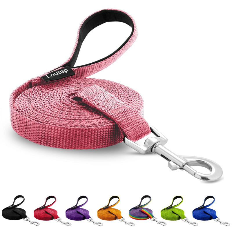 Dog Training Leash - Long Line for Recall & Obedience, Nylon Training Lead with Padded Handle, 15 ft / 20 ft / 30 ft / 50 ft / 100 ft - Long Leash for Dogs Outside, Small/Medium/Large 15ft Pink - PawsPlanet Australia