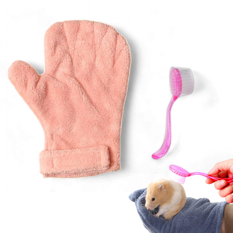 Hamster Calming Bite Proof Gloves and Grooming Brush Set, Hamster Bite Resistant Gloves Massage Brushes, Anti-Bite Glove Grooming Supplies For Small Animals Rabbit Rat Sugar Glider (Pink) Pink - PawsPlanet Australia