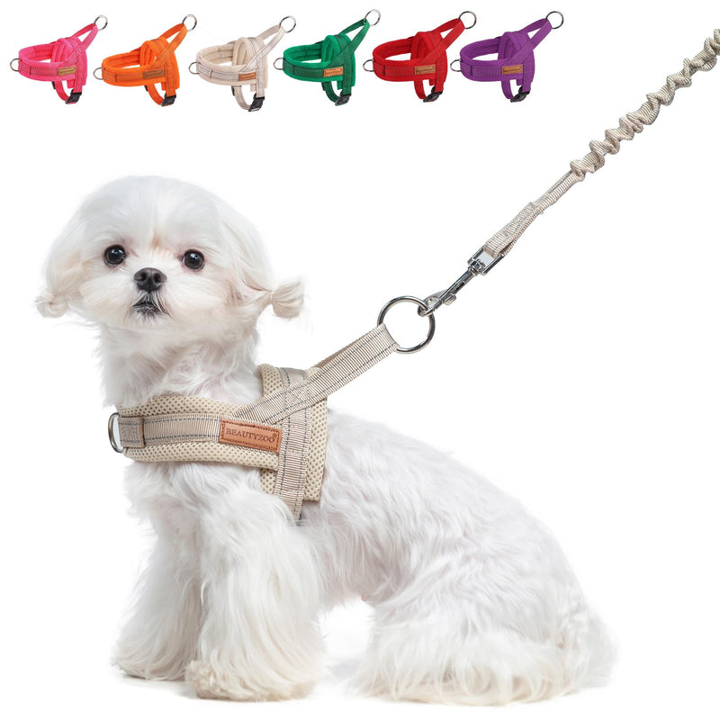 BEAUTYZOO Dog Harness for Small Dogs, No Pull Dog Harness and Leash Set, Soft Escape Proof Puppy Vest Harness with Handle, Reflective Lightweight Step in Harness for Girl Boy Dogs, Beige XS XS: Chest 15"-18" Beige_Mesh - PawsPlanet Australia