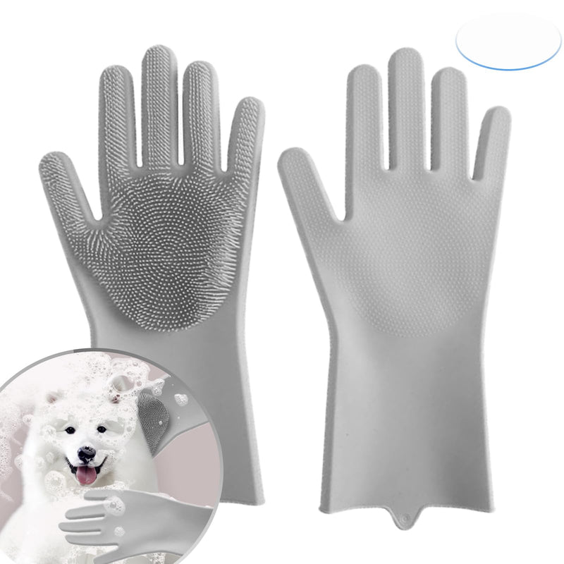 All-in-One Dog Bath & Grooming Gloves - Static Magic for Hair Removal, Heat-Resistant Silicone for Dogs and Cats with Non-Slip Massage Design - Grey - PawsPlanet Australia
