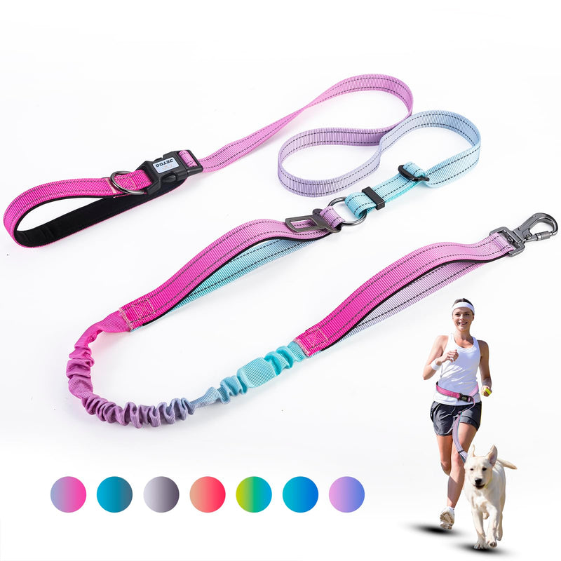 Heavy Duty Hands Free Dog Leash, 5-7 FT Reflective Adjustable Waist Dog Leash Belt with Padded Handles, Shock Absorbing Bungee and Car Seat Belt for Large Medium Dogs (Gradient Pink, XL) XL - 3 Handles, 5.4-7.0 FT Length Gradient Pink