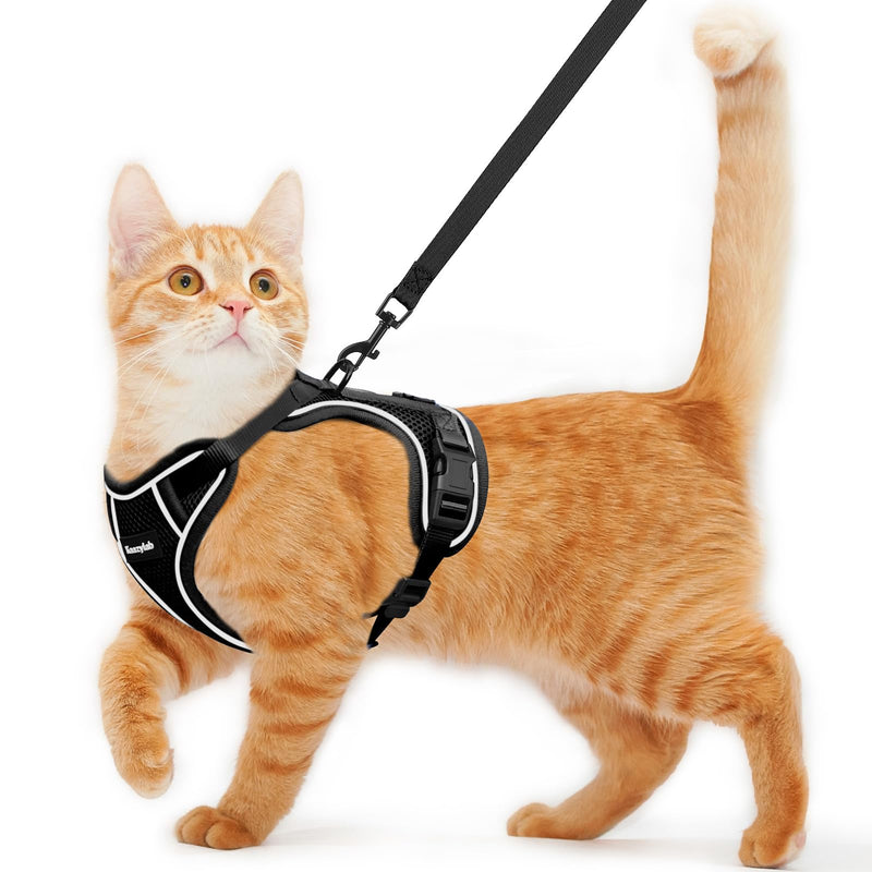 Cat Harness and Leash for Walking Escape Proof Soft Adjustable Cat Leash Breathable Comfortable Vest Easy to Wear Kitten Harness for Outdoor Travel Black S S (7-12lb) - PawsPlanet Australia