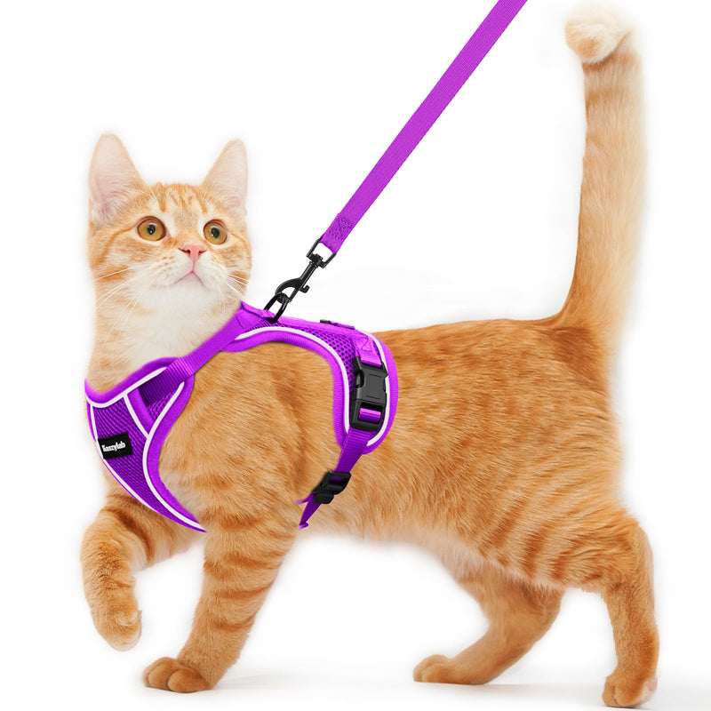 Cat Harness and Leash for Walking Escape Proof Soft Adjustable Cat Leash Breathable Comfortable Vest Easy to Wear Kitten Harness for Outdoor Travel (Purple, XS (4-6lb)) Purple XS (4-6lb)
