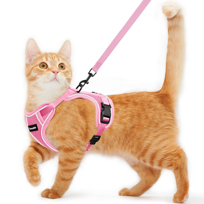 Cat Harness and Leash for Walking Escape Proof Soft Adjustable Cat Leash Breathable Comfortable Vest Easy to Wear Kitten Harness for Outdoor Travel Pink S S (7-12lb) - PawsPlanet Australia
