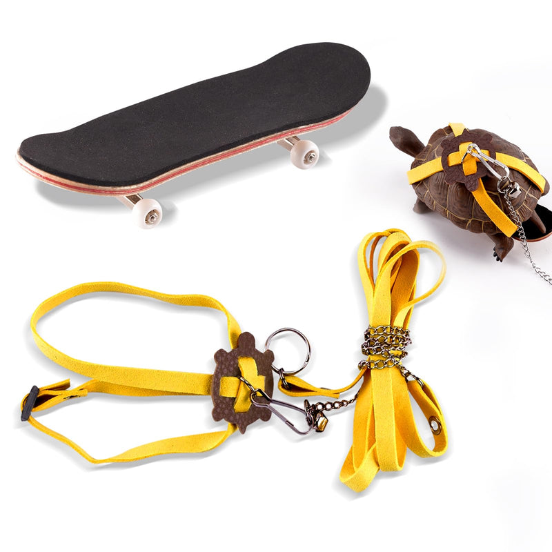 Tortoise Leash and Training Skateboard Toy, Mini Skateboard and Adjustable Harness for Turtle, Funny Tortoises Toys Accessories for Tortoise, Lizard, Small Animals (Yellow) Yellow - PawsPlanet Australia