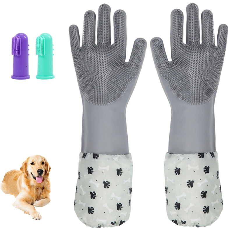 Dog Washing Gloves Finger Toothbrush,2-in-1 Pet Shower Set,Dog Bath Gloves with Extended Length,Comfortable Dog Bath Gloves for Gentle Bathing Efficient, Multifunctional Silicone Pet Gloves - PawsPlanet Australia