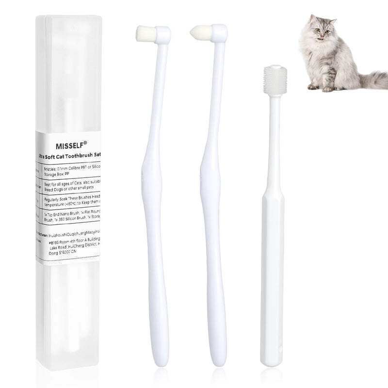 Cat Toothbrush Ultra Soft Bristles, 3 Styles Pet Tooth Brushes for Cats or Small Dog, Silicone 360 Cylinder Head Kitten Teeth Brush, Micro Head Pet Dental Care White Storage Box - PawsPlanet Australia