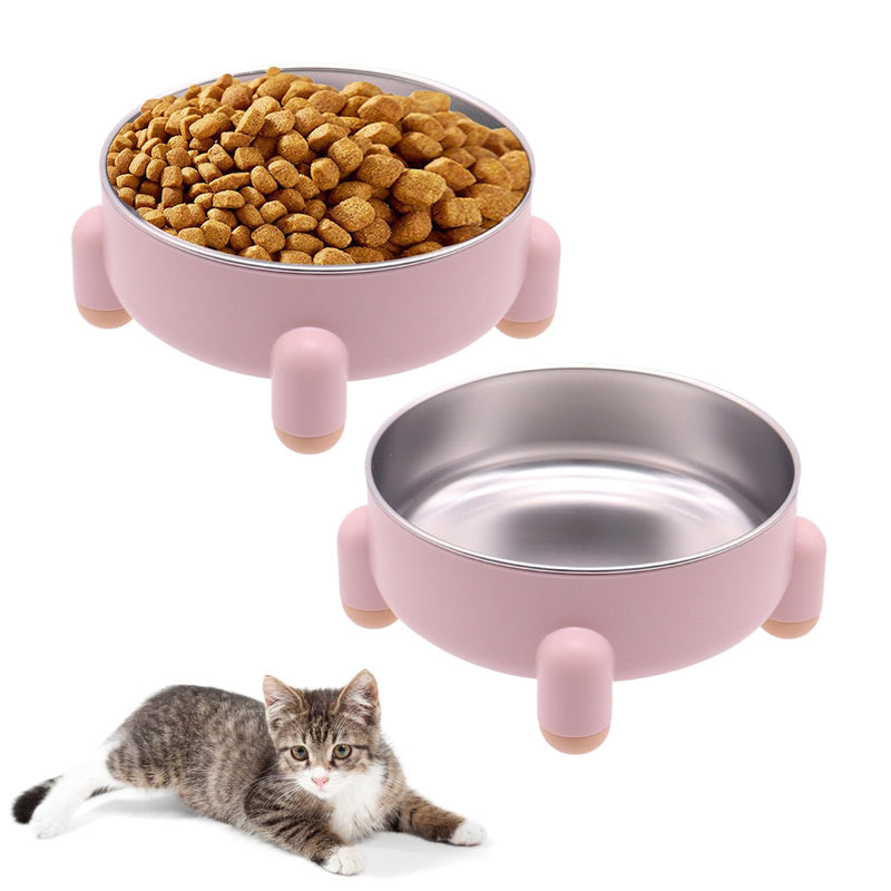 Elevated Cat Bowls 2-Pack, Stainless Steel Raised Cat Food and Water Bowls for Indoor Cats, Anti-Vomit Support, Whisker Fatigue Relief, Non-Slip Base, Dishwasher Safe, Pink 2 Pcs - PawsPlanet Australia