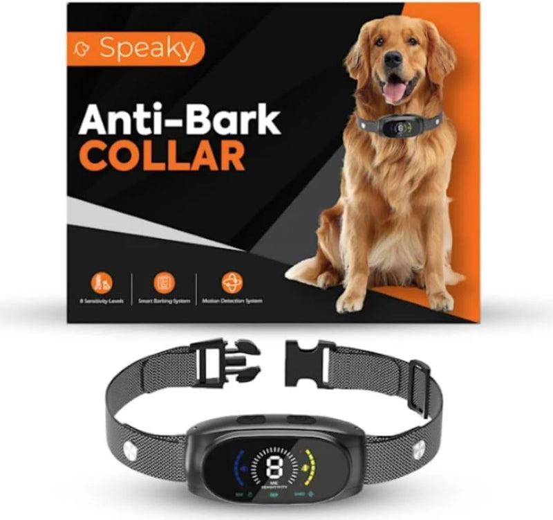 SPEAKY Bark Collar – No Shock Device for Small, Medium & Large Dogs – 8 Sensitivity Levels – Beep & Vibration – Smart Detection – USB-C Rechargeable – IPX7 Waterproof - PawsPlanet Australia