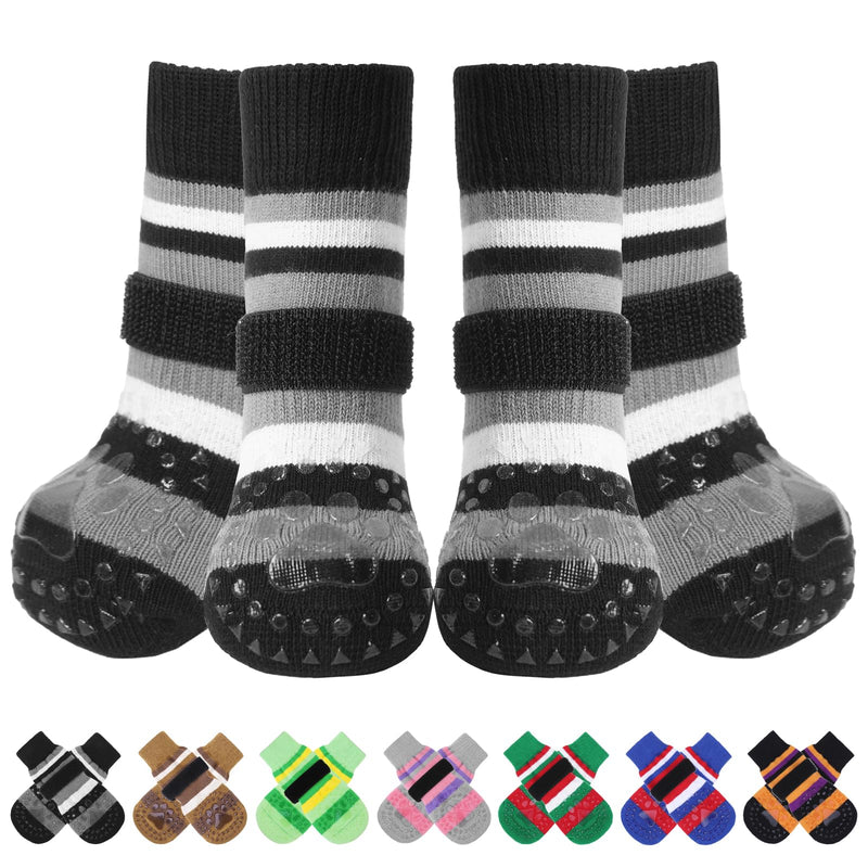 KOOLTAIL Anti Slip Dog Socks for Hardwood Floors to Prevent Licking Paws with Grippers, 2 Pairs Paw Protector, Double Sides Stripe Dog Shoes Toe Grips for Small Medium Large Senior Dogs SM Small/Medium(4 Pack) Black+White - PawsPlanet Australia