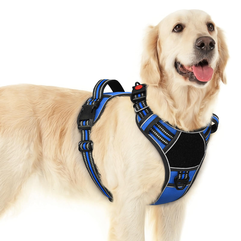 Eagloo Dog Harness for Large Dogs, Easy Wearing with 3 Buckles, Adjustable No Pull Pet Harness with 2 Rings for Walking, No Chock Reflective Soft Padded Vest with Control Handle, Blue & Black, L - PawsPlanet Australia