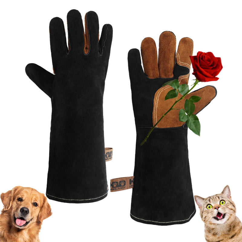 HANDLANDY 16 Inches Animal Handling Gloves Bite-Proof & Scratch-Resistant, Safe Durable Pet Gloves for Dogs, Cats, Falconry (Black, 16inch) - PawsPlanet Australia