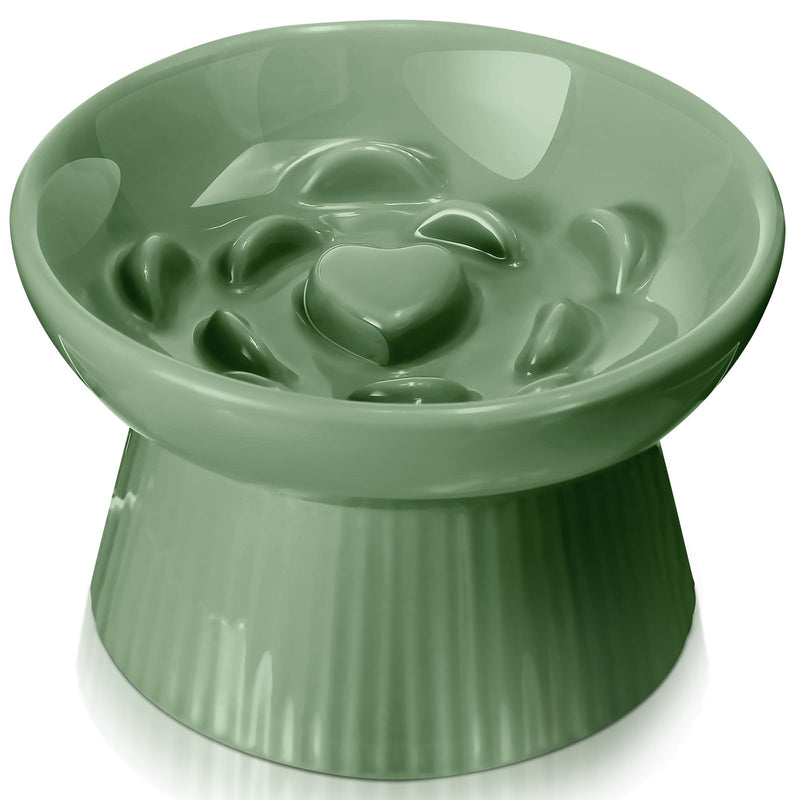 Tioncy Ceramic Slow Feeder Raised Cat Bowl Elevated Cat Bowls Anti Vomit Dry Wet Food and Water Bowl Easy to Clean Pet Bowls High Edge for Cats Small Dogs, Kitten Home, Dishwasher Safe(Sage Green) Sage Green - PawsPlanet Australia