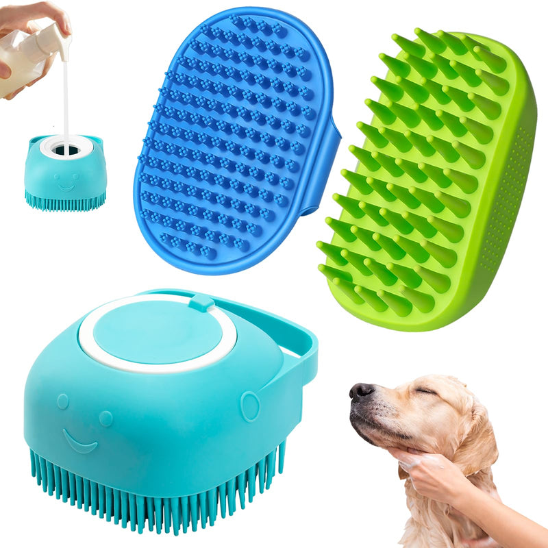 3PCS Dog Bath Brush, Dog Shampoo Brush, Dog Scrubber for Bath, Dog Shower Brush, Dog Bath Supplies, Suitable for Deshedding, Washing & Grooming of Short and Long Haired Pets (Blue Green Blue) - PawsPlanet Australia