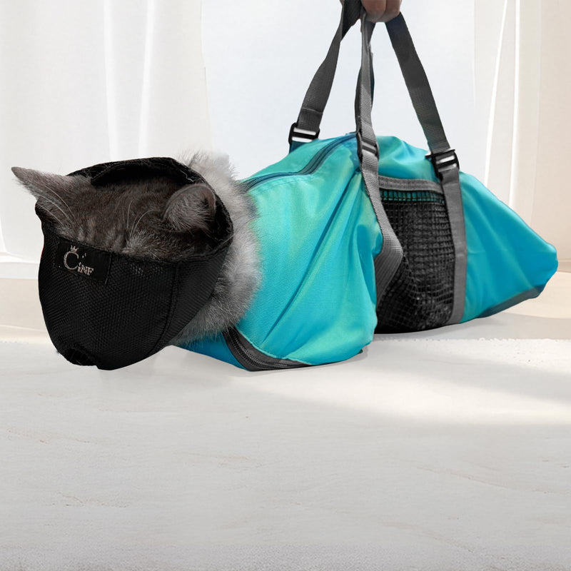 Cinf Cat Nail Clipping Cleaning Grooming Restraint Bag (Free Muzzle) Set No Scratching Biting for Bathing Nail Trimming Injecting Examining(Blue,L) L Size–Fits large breed cats (12–18 lbs) Blue - PawsPlanet Australia