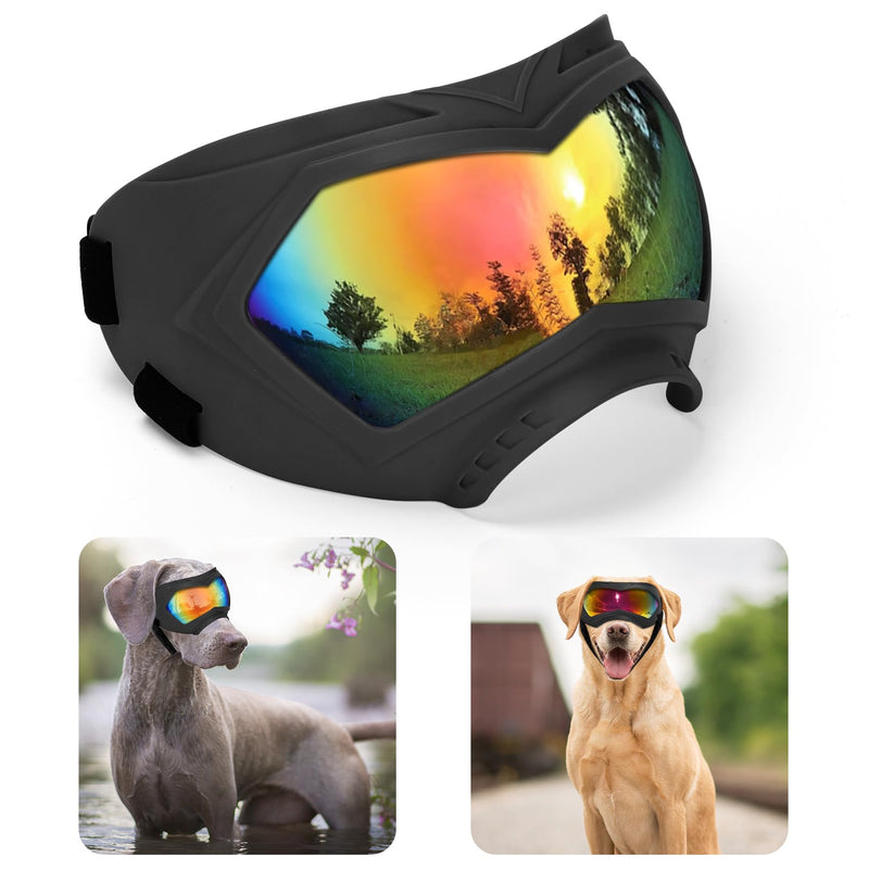 Dog Sunglasses, Dog Goggles for Large and Medium Breed with Adjustable Strap, UV Protection, Windproof, Waterproof, Dustproof and Snowproof, Dogs Eyes Protection, Wide Snout Rest, Soft Frame, Black A Black Frame+Color Lens - PawsPlanet Australia