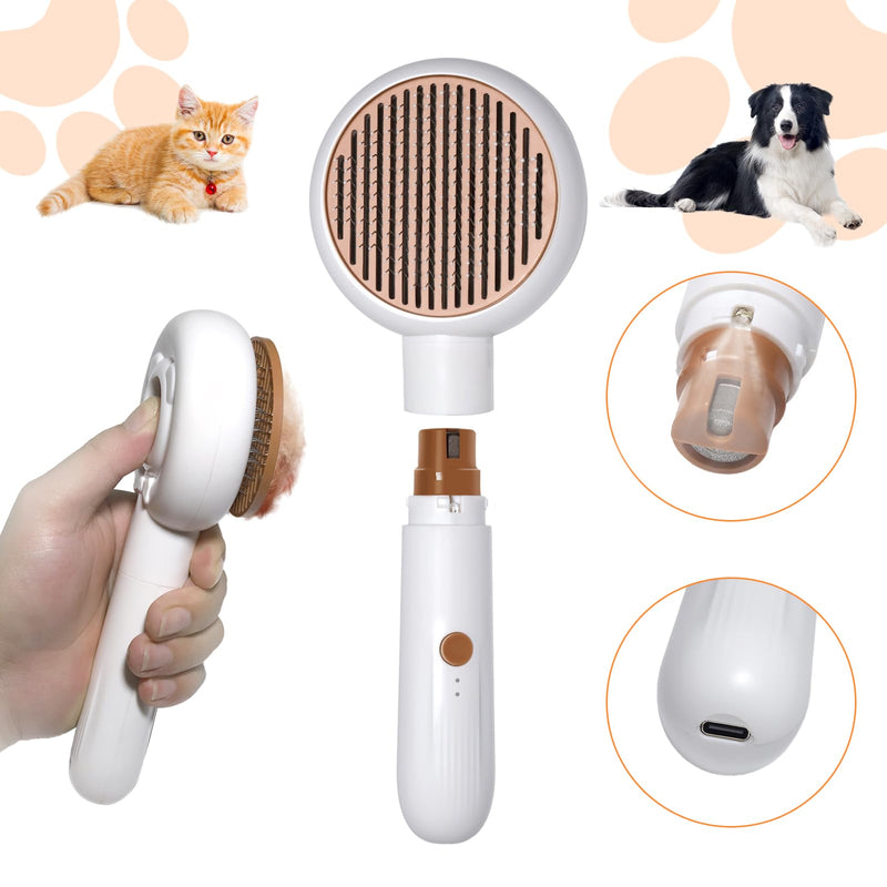2 in 1 Pet Brush and Nail Grinder, Rechargeable Self-Cleaning Slicker Cat Brush for Shedding and Grooming, Pet Paws Nail Trimmers for Small & Medium Dogs Grey+White - PawsPlanet Australia