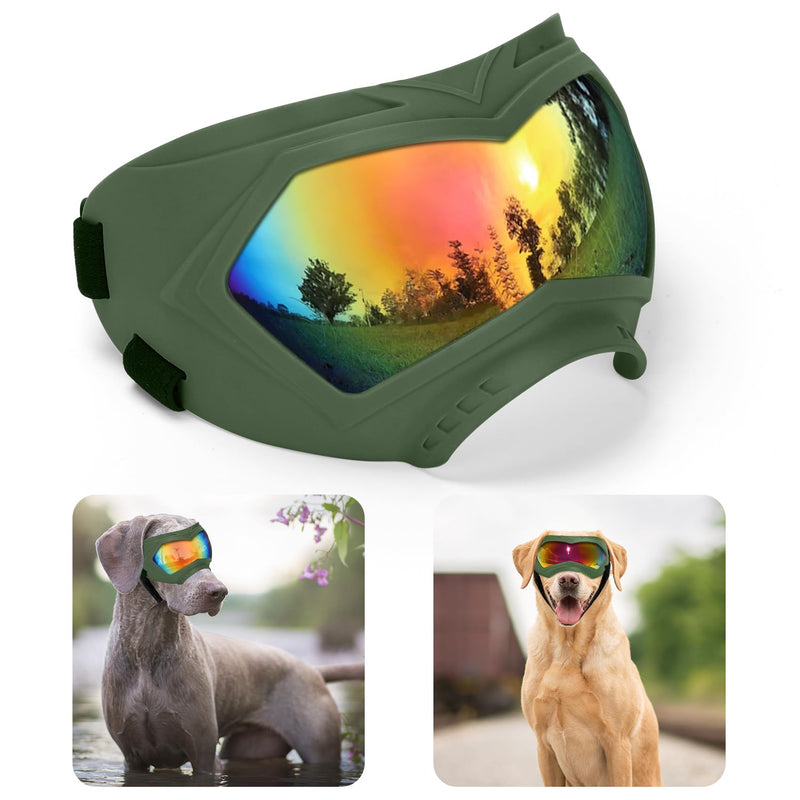 Dog Sunglasses, Dog Goggles for Large and Medium Breed with Adjustable Strap, UV Protection, Windproof, Waterproof, Dustproof and Snowproof, Dogs Eyes Protection, Wide Snout Rest, Soft Frame, Green A Green Frame+Color Lens - PawsPlanet Australia