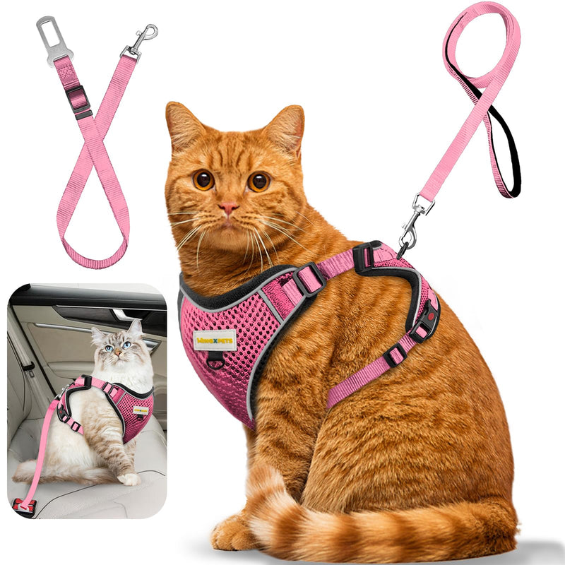 Cat Harness and Leash for Walking, Retractable Cat Harnesses and Leash Set Escape Proof, Breathable Soft Kitten Small Large Harness for Travel Training and Walking, Pink, S S(chest:11.1"-18.1") - PawsPlanet Australia