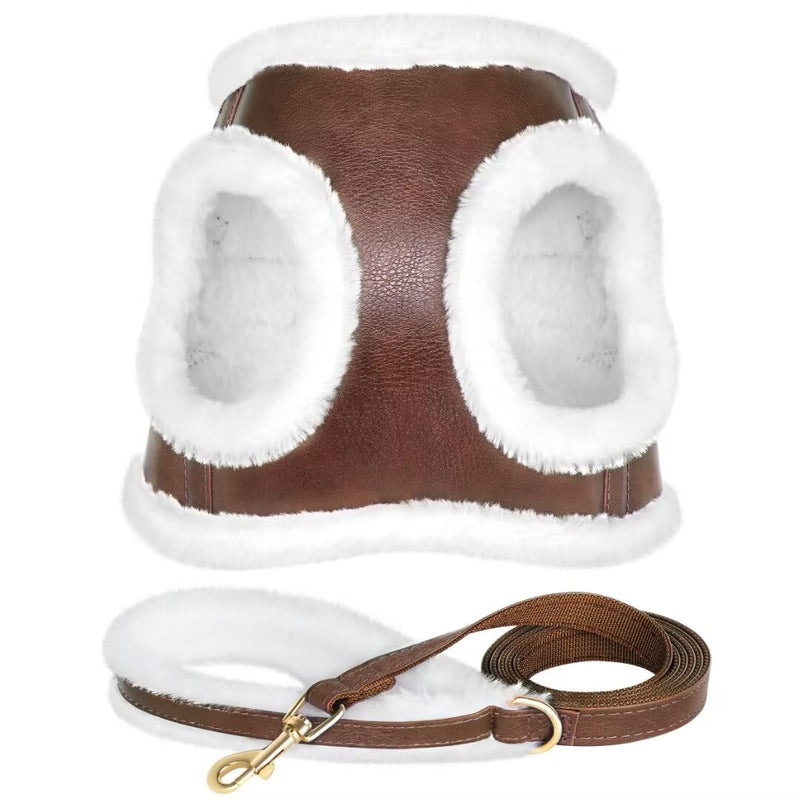 Beirui Leather Small Dog Harness and Leash Set, Soft Plush Padded Puppy Harness, Winter Warm Dog Harness, Step in No Chock No Pull Adjustable Dog Harness for Small Dog, Brown M M,Fit 16-21 lbs - PawsPlanet Australia