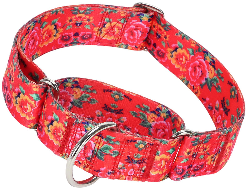 Martingale Dog Collar 1.5” Width – Heavy Duty Adjustable Training Collar with Stylish Red Floral Design – Secure Fit for Medium & Large Dogs – Perfect for Walking, Hunting & Outdoor Adventures M 7 M Neck 15-20" - PawsPlanet Australia