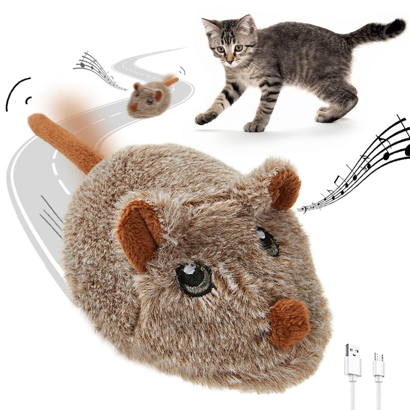 Cat Toys Squeaky Rechargeable Moving Mouse with Dynamic Magic Tail, Automatic Self Play Mouse Interactive Cat Toy for Indoor Cats, Kitten's Electric Multi-Mode Activated Mouse Toy (Brown) BROWN - PawsPlanet Australia