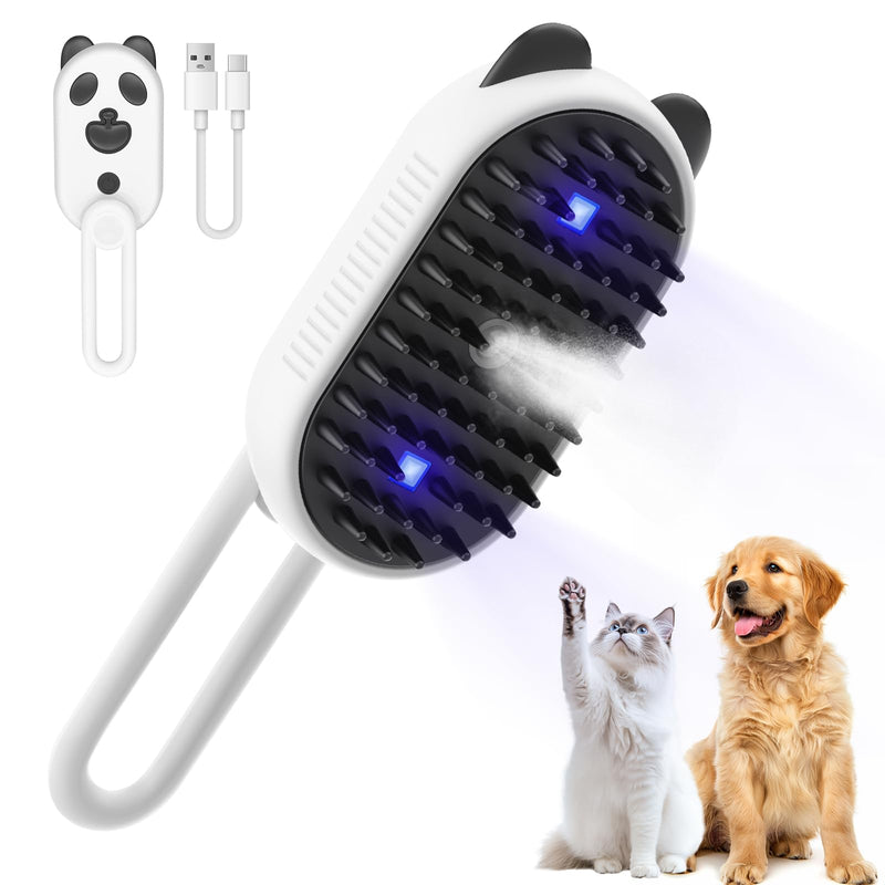 Cat Steam Brush for Shedding, 4 in 1 Water Cat Brushes for Indoor Cats Hair Brush with Spray & UV Light, Steam Brush for Cat & Dog for Massage Clean and Remove Fur-White White - PawsPlanet Australia