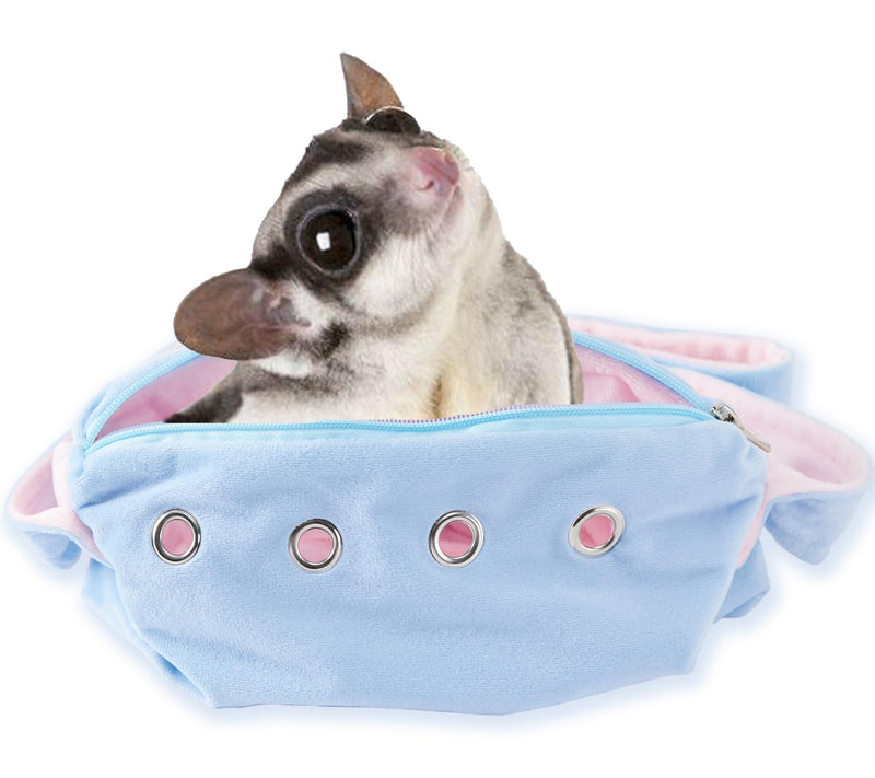 Meow&Woof Sugar Glider Bonding Pouch Small Pet Carrier Bag Sling with Strap Critter Cuddler for Gliders Ferret, Rat, Hedgehog, Hamster Outdoor-Blue Blue - PawsPlanet Australia