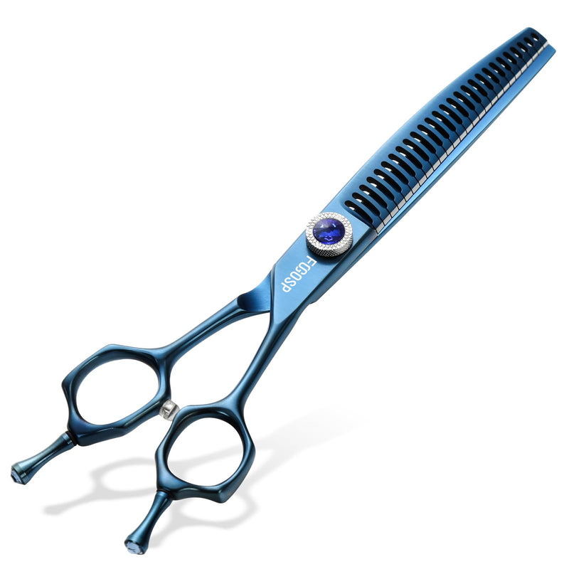 Professional Curved Chunkers Dog Grooming Scissors 7'' Curved Comb Thinning Shears for Dogs Pet 27 Teeth Japan VG10 Sharp and Smooth(7 Curve Chunker, Blue) 7.0 in Curved Chunkers Prussian Blue - PawsPlanet Australia