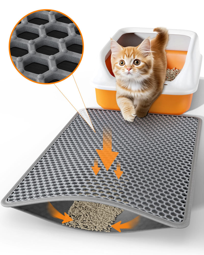 Cat Litter Mat - 23.2" x 14.6" Small Litter Box Mat with Double Layers, Urine-Proof and Non-Slip Litter Trapping Mat, Easy to Clean Kitty Litter Mats for Floor, Scatter Control, Grey 23.2 x 14.6 Inch - PawsPlanet Australia