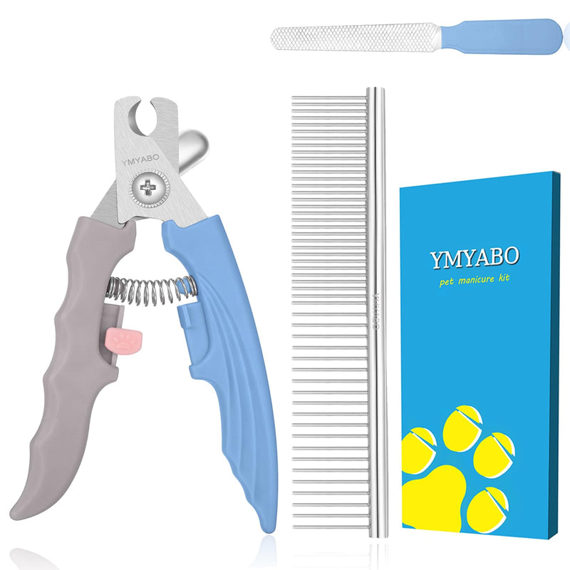Pet Nail Clipper,Dog Nail Trimmers Safety Guard to Aviod Over Cutting,Puppy Cat Claw Trimmer,with Free Dog Comb Nail File, Sharp Grooming Clipper, Great for Thick Toenail, Blue