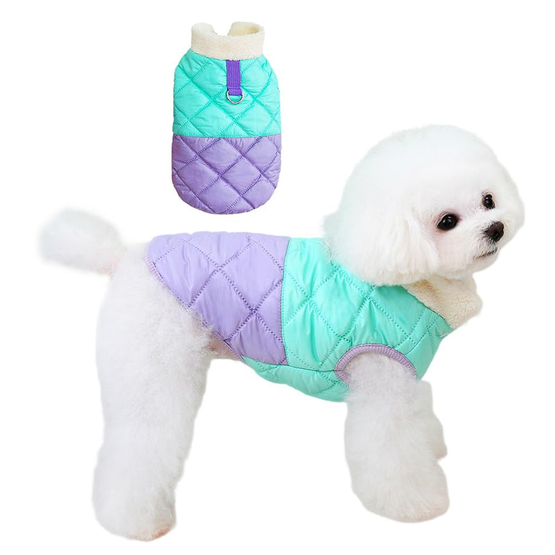 Cats and Small Dogs Warm Jacket Sweater, Thick Soft Sleeveless Coat with Buckle for Cats, Winter Vest with Fleece Inside for Cats and Small Dogs (Purple&Green, S (4-6lbs)) Purple&Green S (4-6lbs) - PawsPlanet Australia