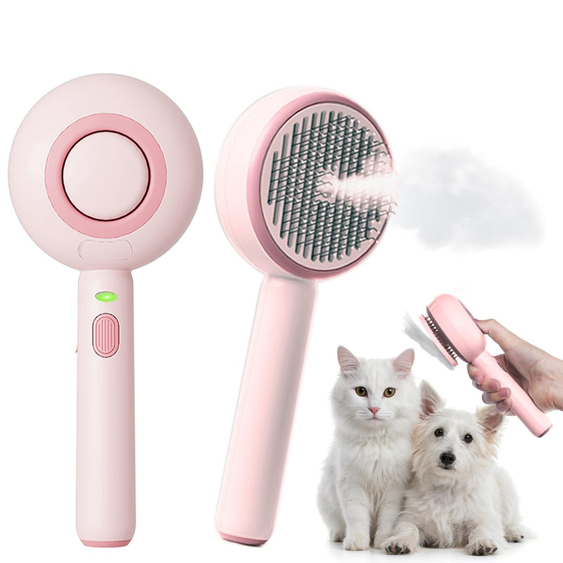 Cat Steam Brush, 3 in 1 Comb for Shedding, One-Click Hair Removal Brush with Steam, 2025 New Spray Pet Grooming Brushes for Dogs and Cats, Self Cleaning, IPX7 Waterproof (Pink) Pink - PawsPlanet Australia