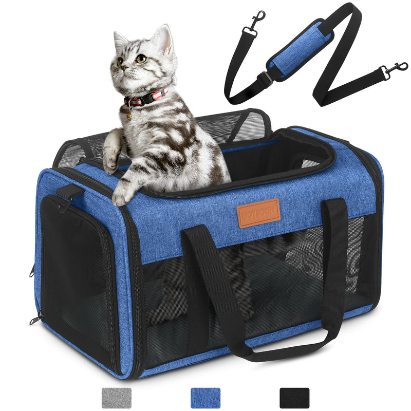 PETUX TSA Approved Pet Carrier in Cabin, 17"x11"x9.5" Soft Cat Carriers for Small Cat up to 12 lb, Top-Open Portable and Breathable Pet Carrier Airline Approved for Travel and Vet Visit, Blue 17.0"L x 11.0"W x 9.5"H - PawsPlanet Australia