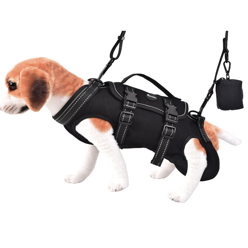 Petmolico Dog Carrier Dog Vest Harness Dog Lift Harness Adjustable Dog Leash with Small Puppy Treat Bag(Black, Samll) - PawsPlanet Australia