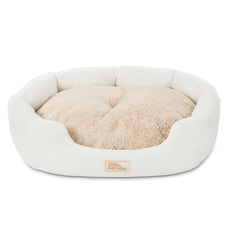TOWN & COUNTRY EVERYDAY CuddleTown Faux Linen Comfy Cozy Cuddler Pet Bed, Supportive & Calming, Non-Slip Bottom, Machine Washable Cover, Cream, Small 22"x20"x7" - PawsPlanet Australia