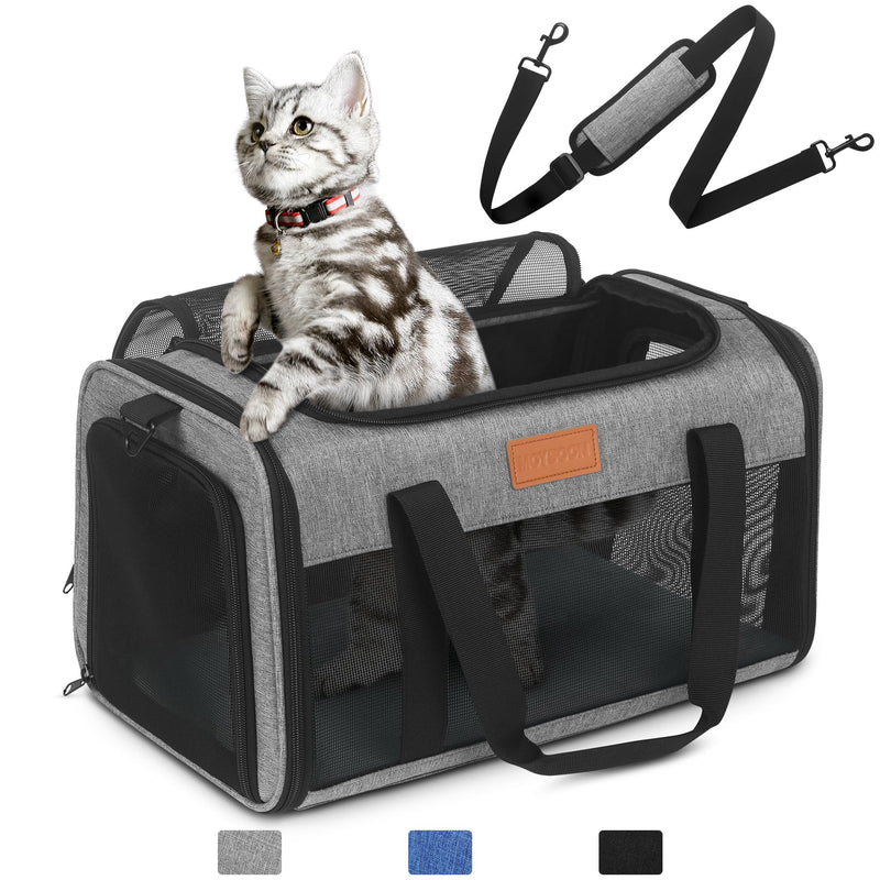 PETUX Airline Approved Pet Carrier - 17x11x9.5 in, Underseat, Top & Side Entry, Soft Sided Cat Dog Carrier for Small Cat & Dog Up to 12 lbs with Breathable Anti-Scratch Mesh for Travel & Vet - Grey 17.0"L x 11.0"W x 9.5"H - PawsPlanet Australia